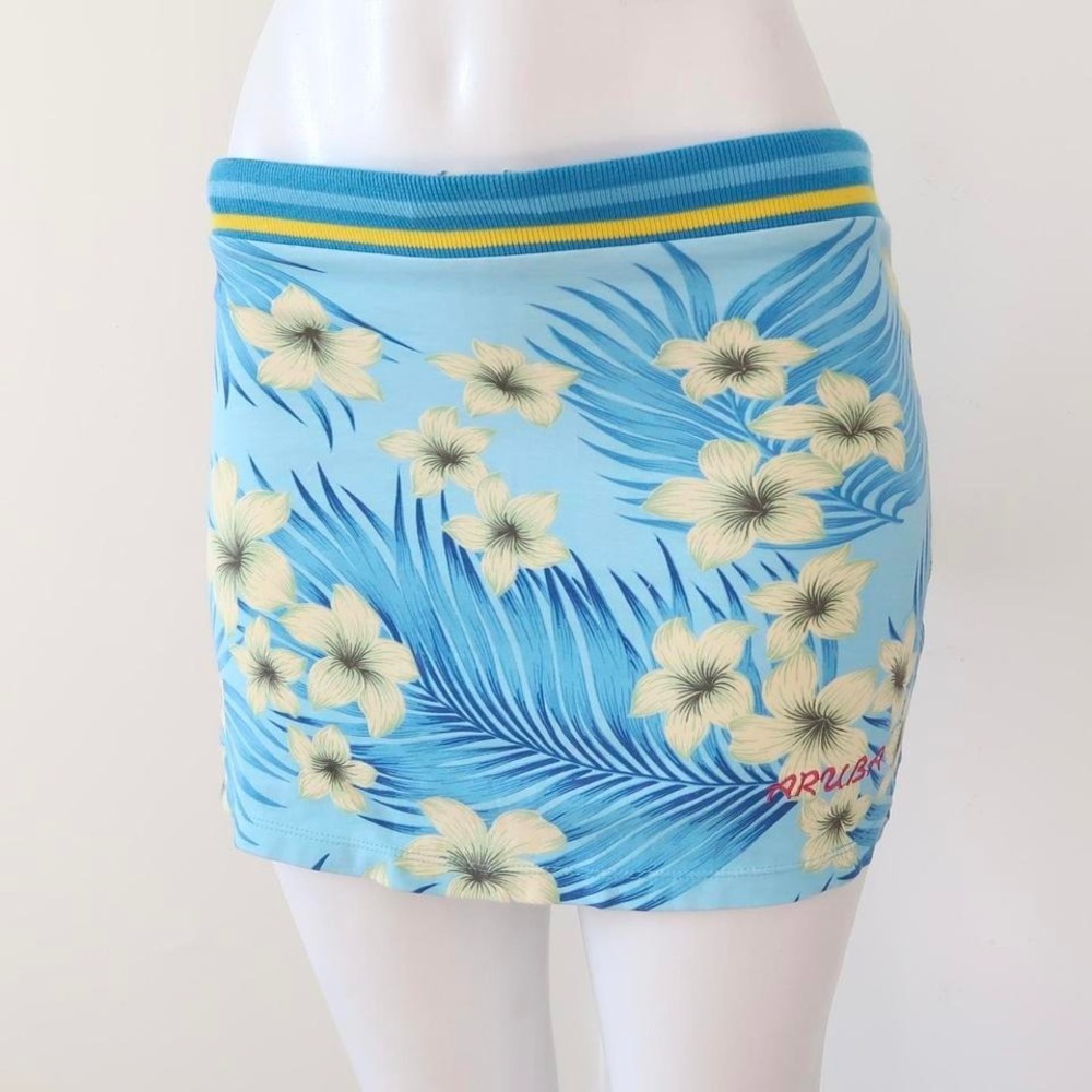 white diamond collection aruba blue tropical floral mini skirt size s